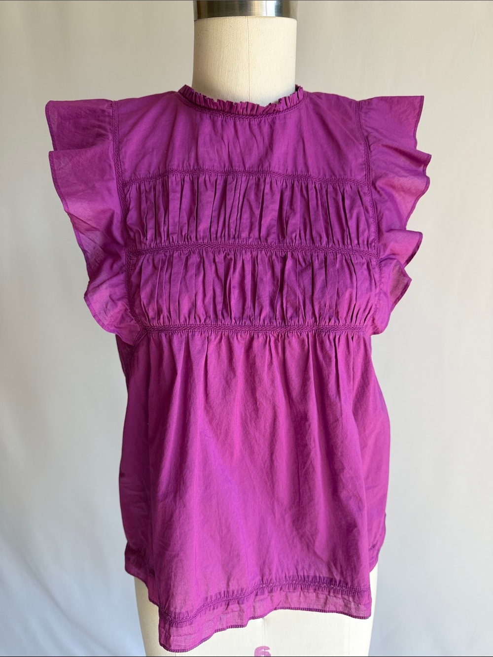 Rails Magenta Smocked Flutter Sleeve Blouse